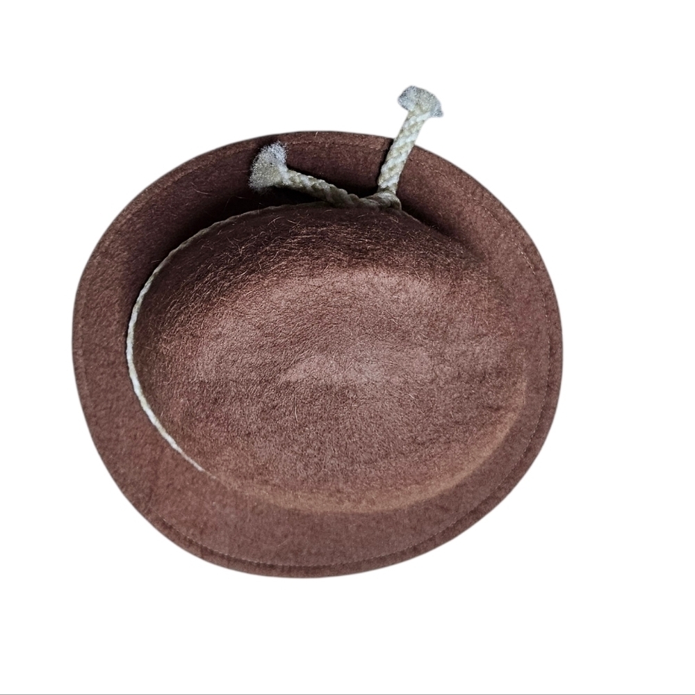 Vintage Brown Mohair Wool Felt Cloche Hat | 1970s Made in USA | Rope Trim - Picture 5 of 7